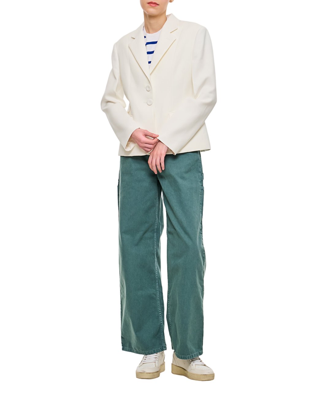 Wales Bonner Fitted White Jacket With Crystal Flower Detail Wit