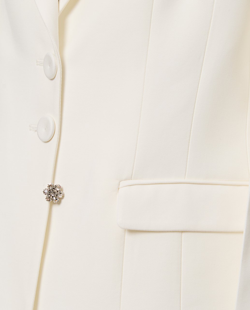 Wales Bonner Fitted White Jacket With Crystal Flower Detail Wit