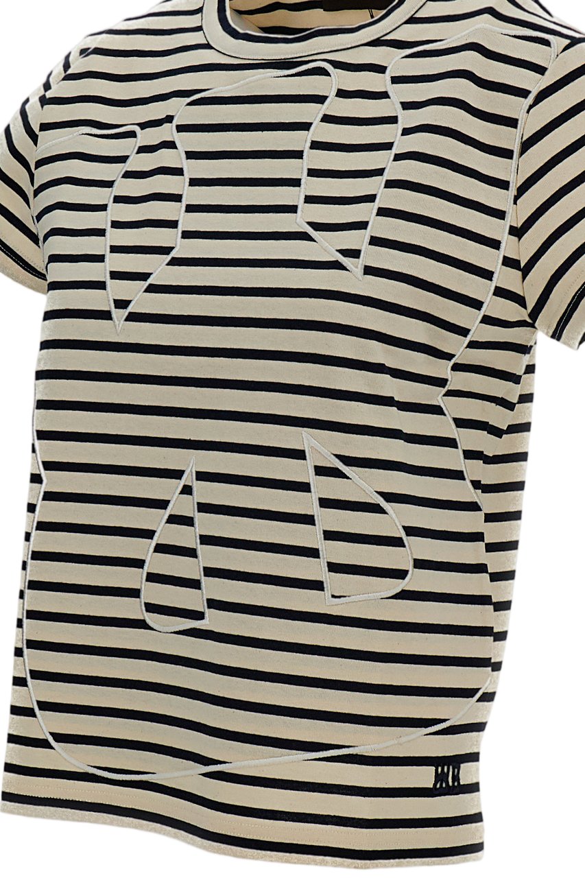 Wales Bonner Cropped Cotton Jersey T-Shirt with Textured Stripes Wit