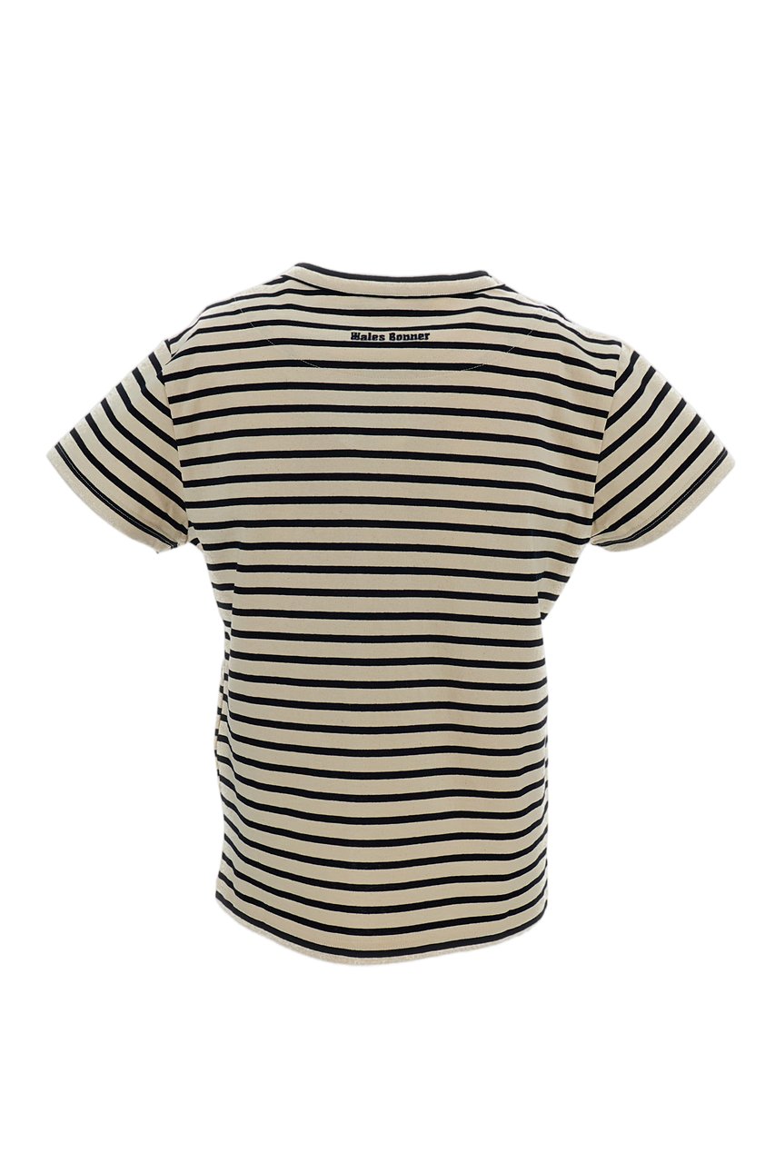 Wales Bonner Cropped Cotton Jersey T-Shirt with Textured Stripes Wit