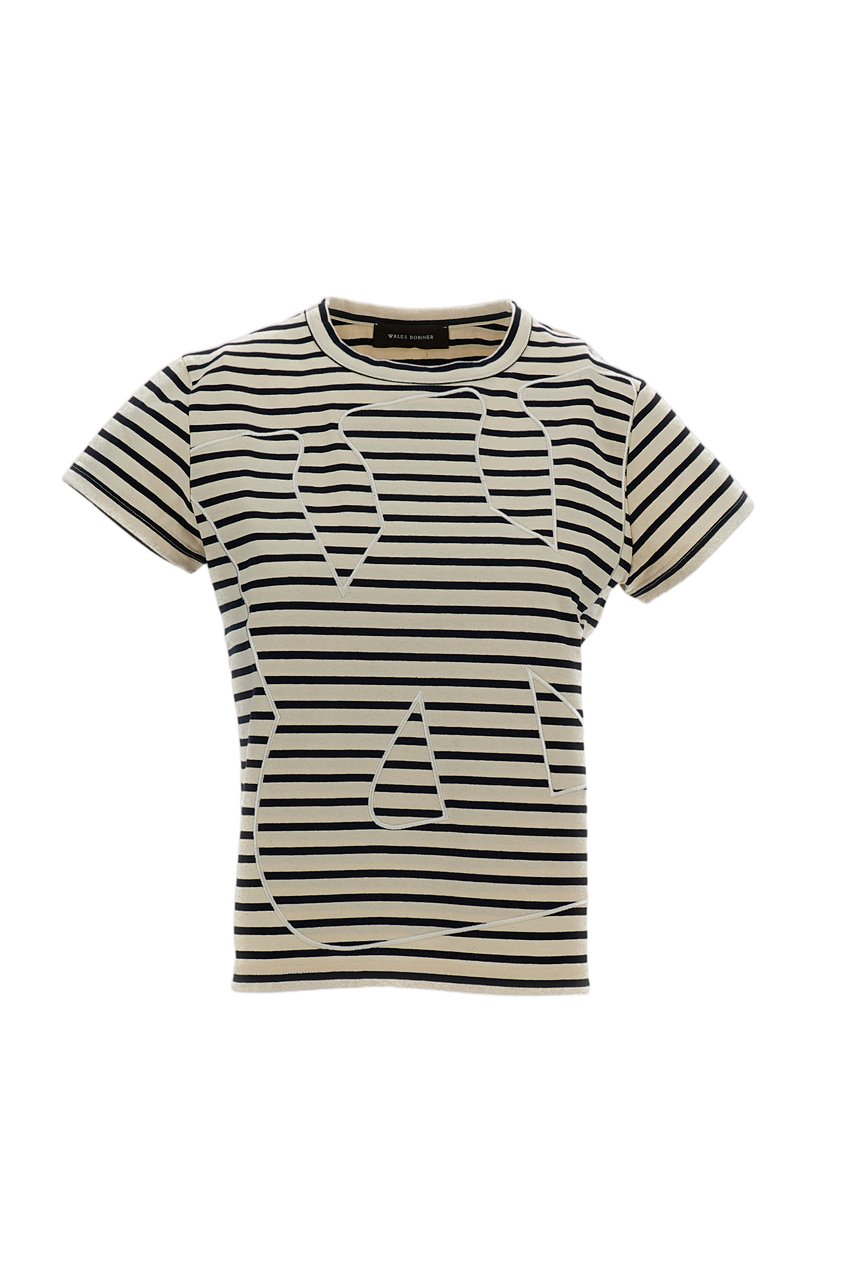 Wales Bonner Cropped Cotton Jersey T-Shirt with Textured Stripes Wit