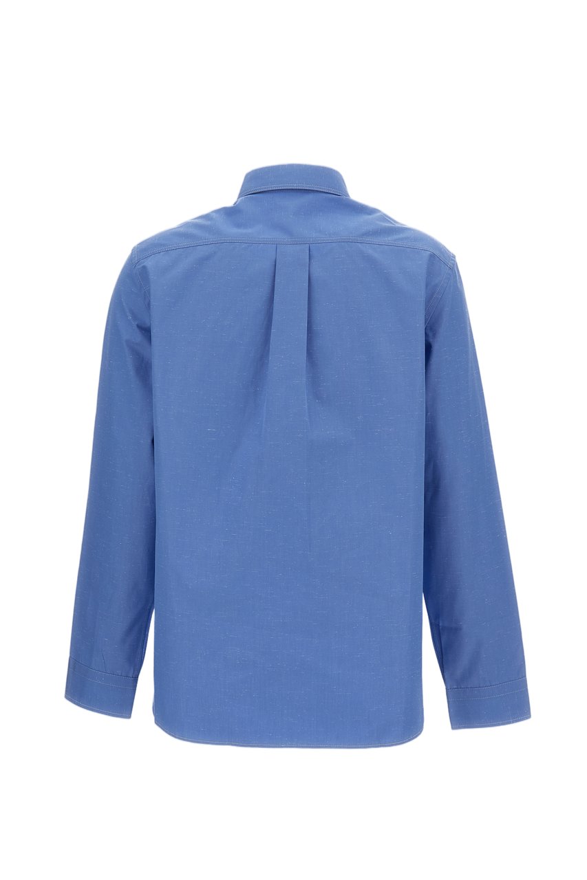 Wales Bonner Structured Cotton Long Sleeve Shirt with Pointed Collar Blauw