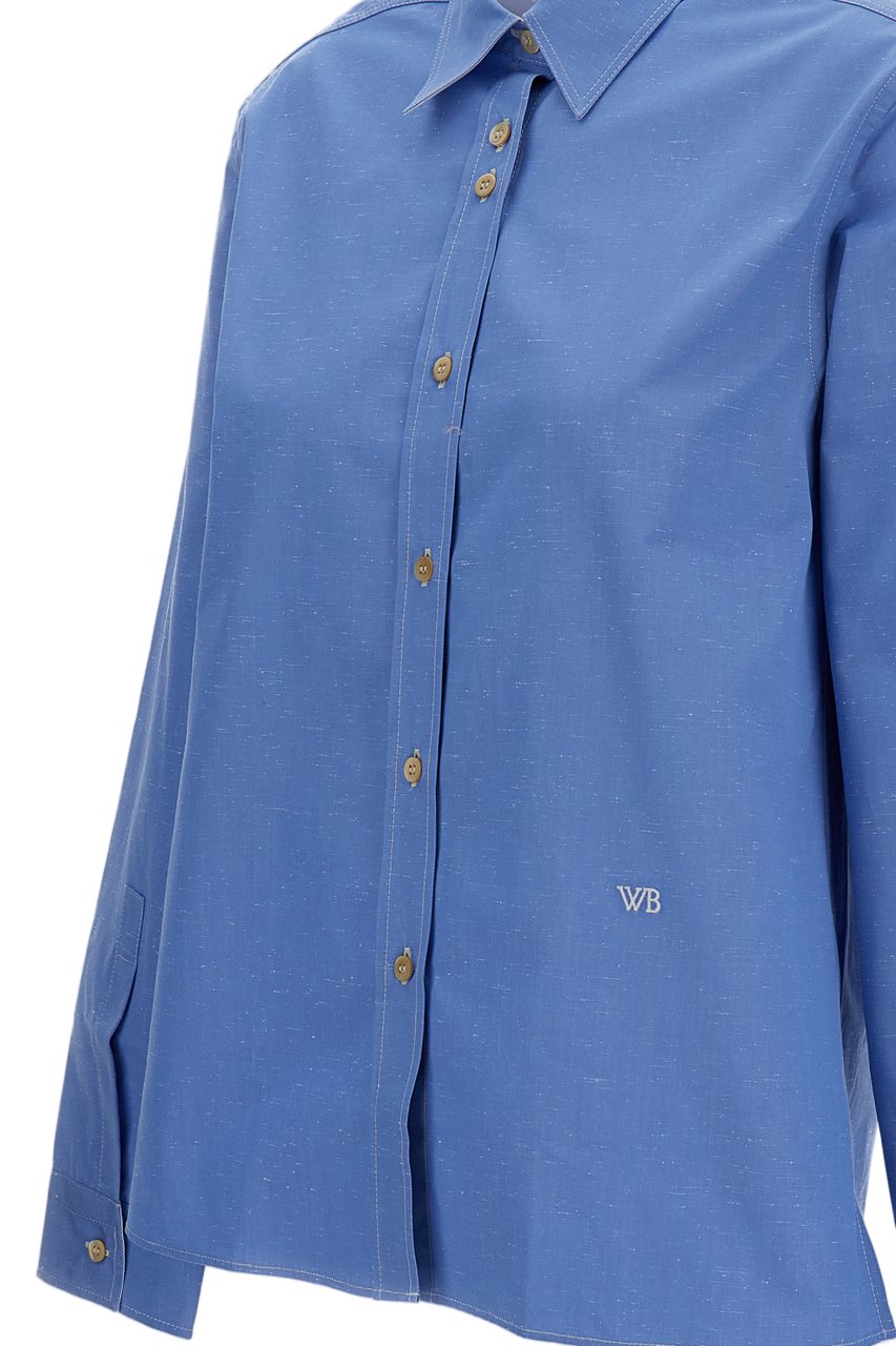 Wales Bonner Structured Cotton Long Sleeve Shirt with Pointed Collar Blauw
