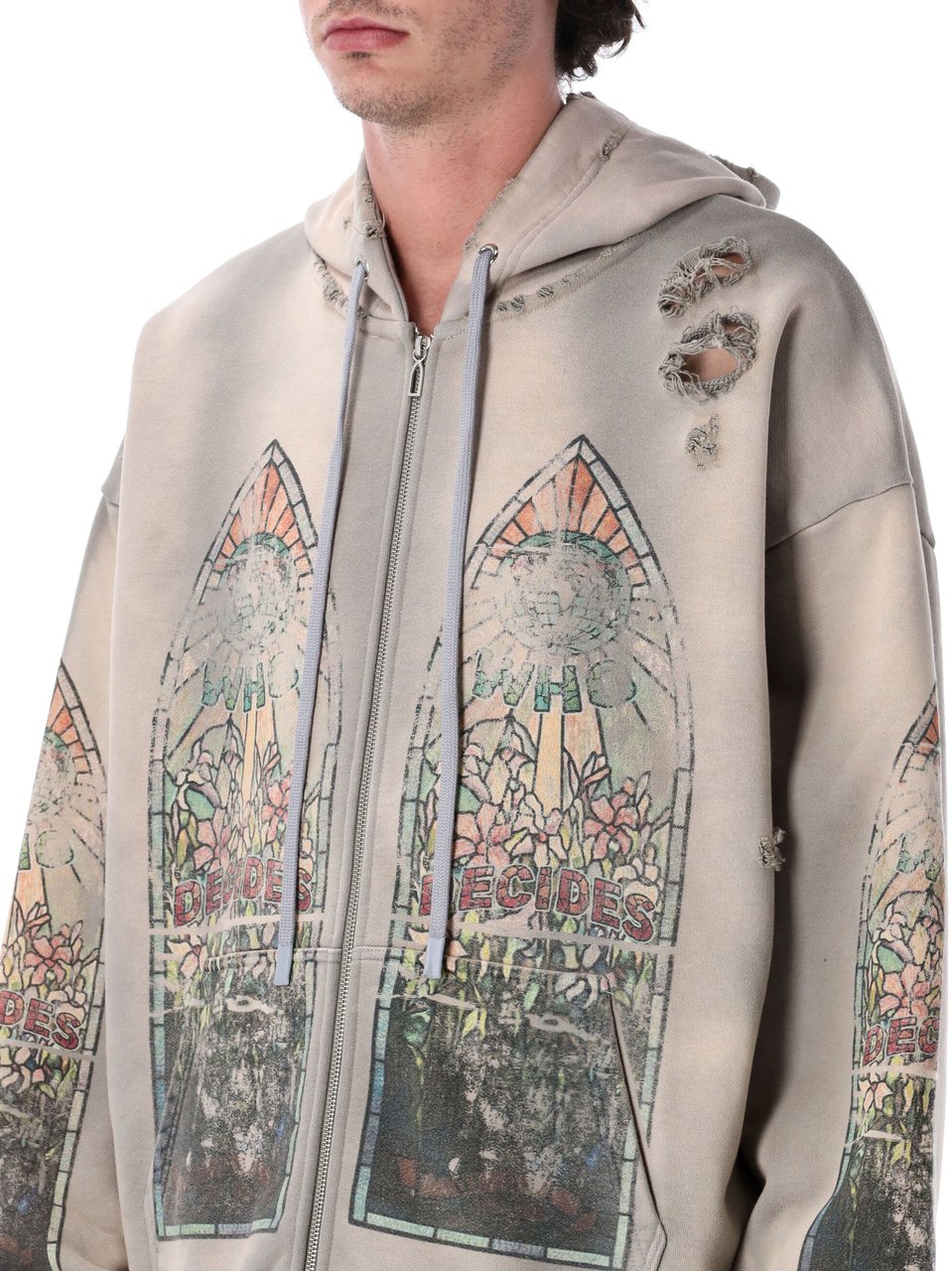 Who Decides War Faded Zip Up Vintage Grey Taupe