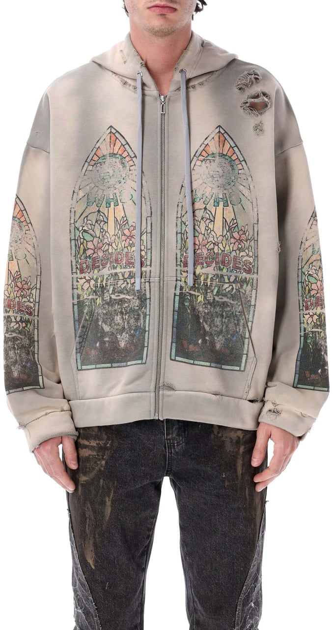 Who Decides War Faded Zip Up Vintage Grey Taupe