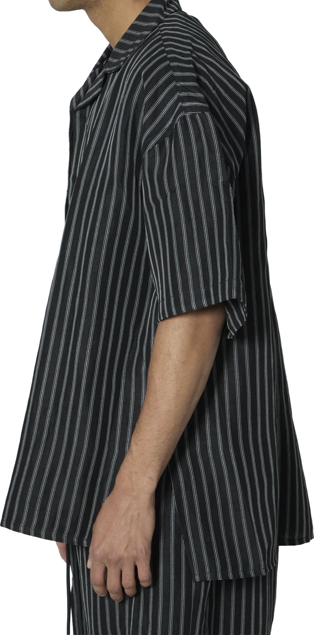 Willy Chavarria Striped camp collar shirt Zwart