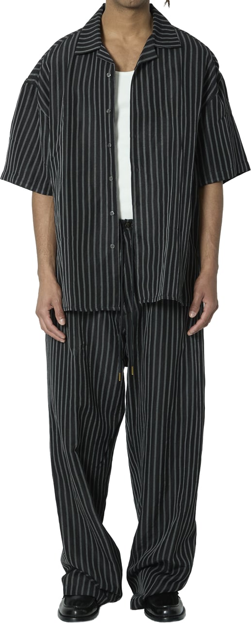 Willy Chavarria Striped camp collar shirt Zwart