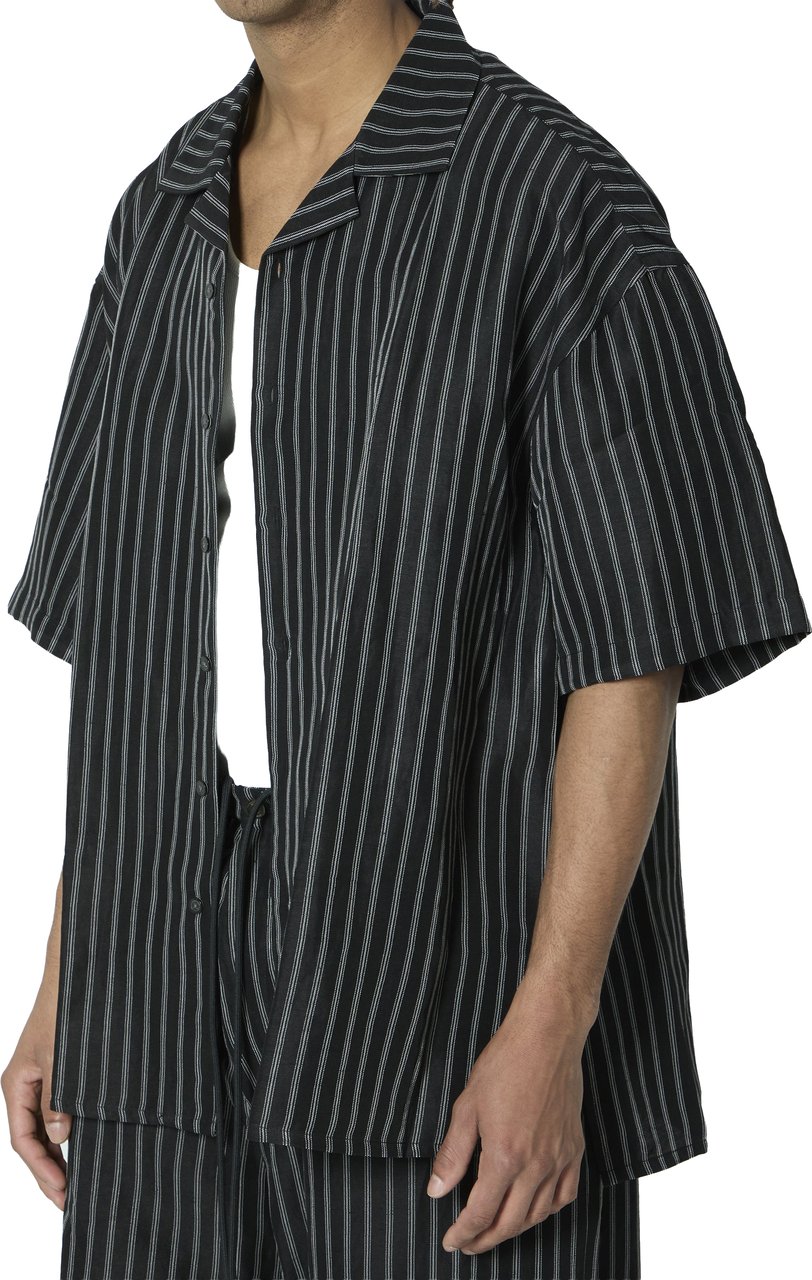 Willy Chavarria Striped camp collar shirt Zwart
