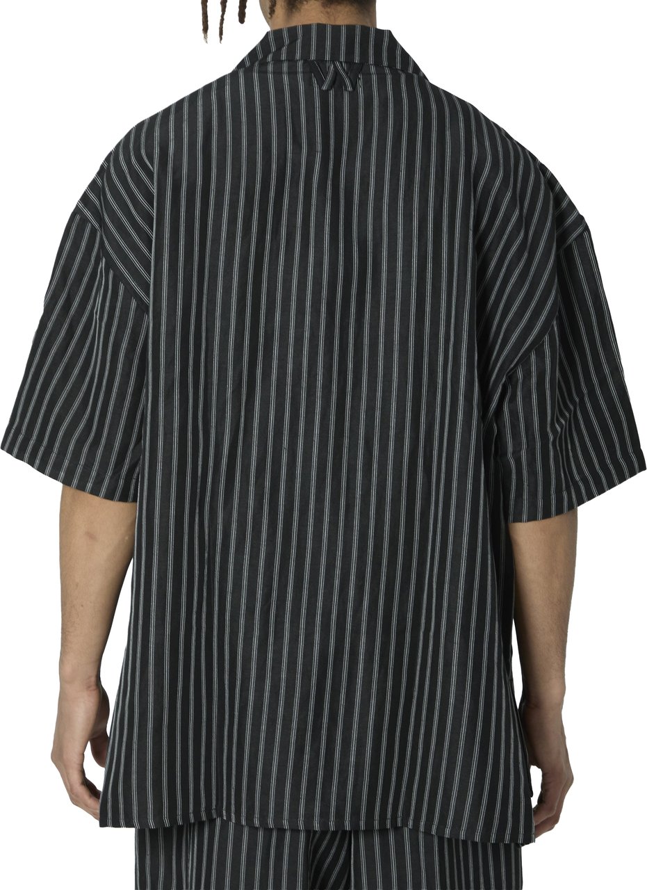Willy Chavarria Striped camp collar shirt Zwart