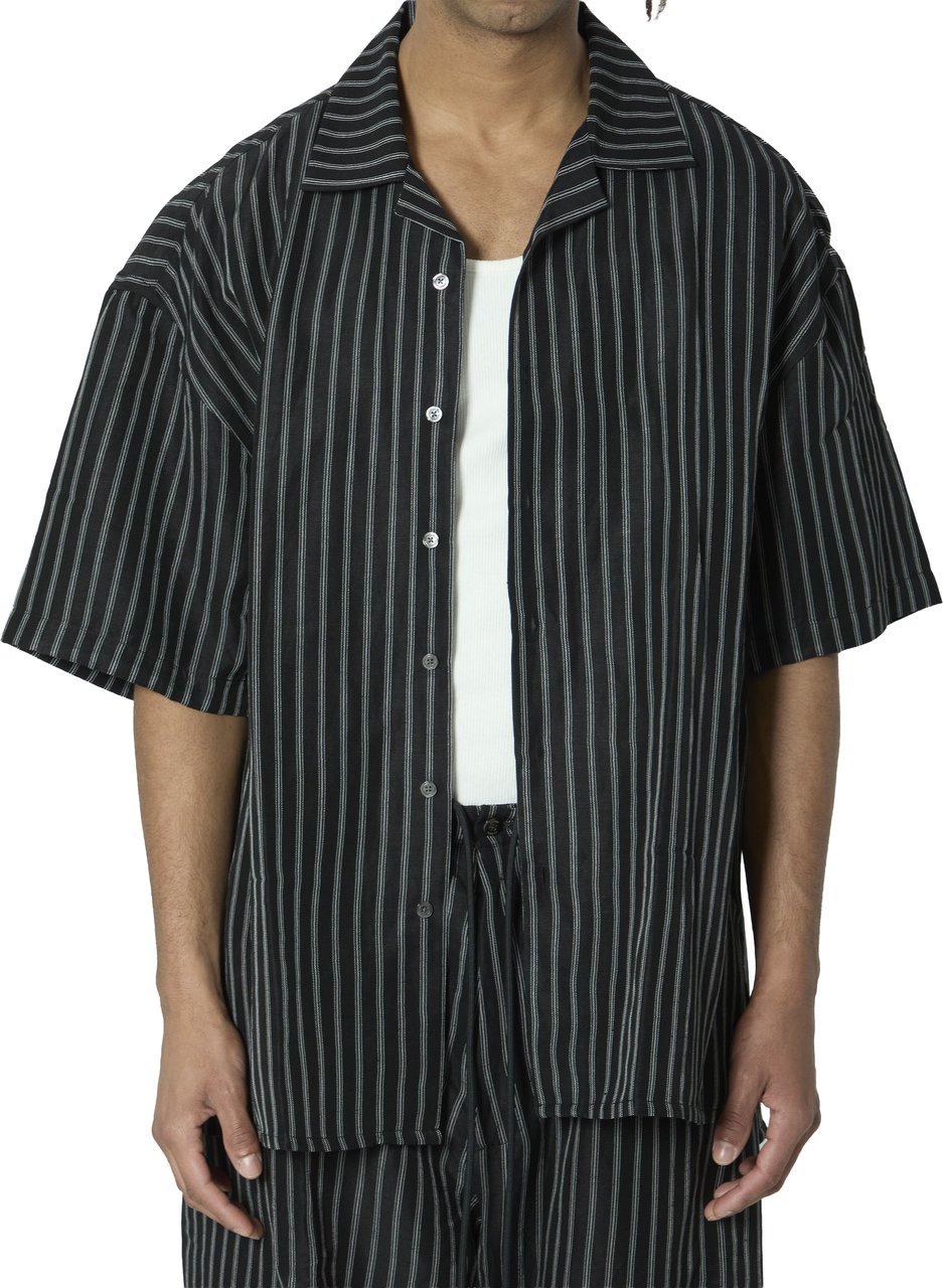Willy Chavarria Striped camp collar shirt Zwart