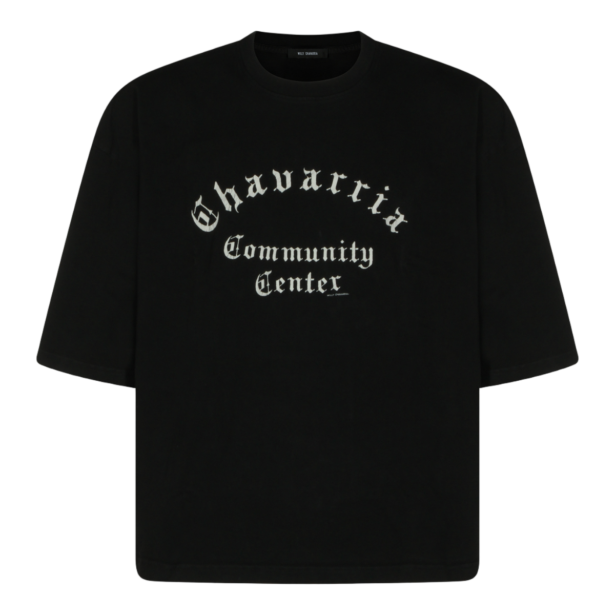 Willy Chavarria Contrasting Logo Black Cotton T-Shirt Zwart