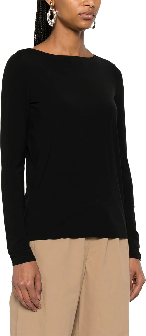 Wolford Black Pure Top Fitted Boat Neck Top Zwart
