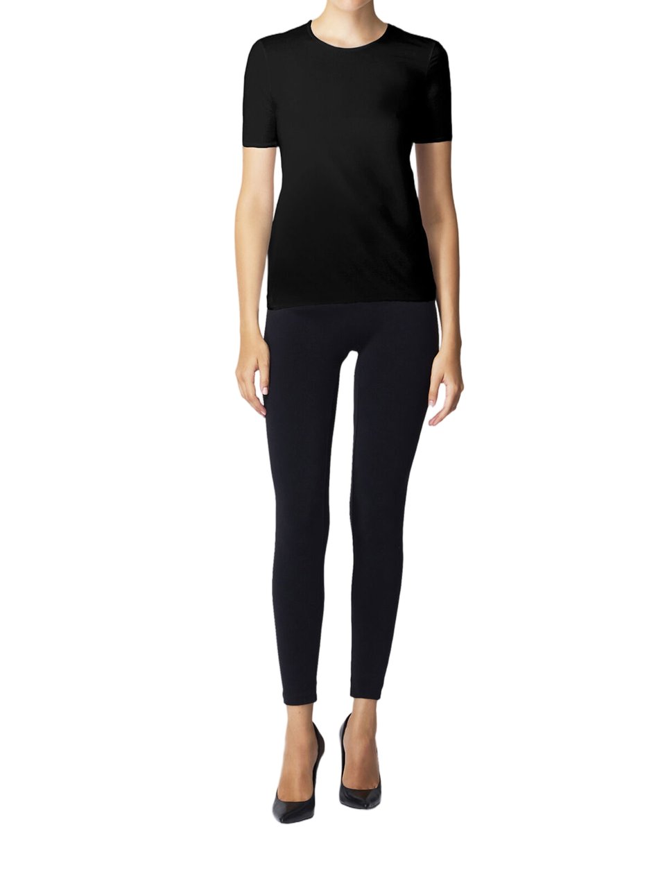 Wolford Pure Top Short-Sleeved Minimalist Cotton Top Zwart