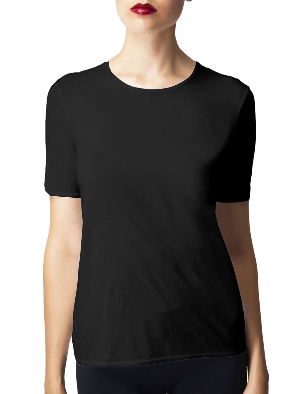 Wolford Pure Top Short-Sleeved Minimalist Cotton Top Zwart