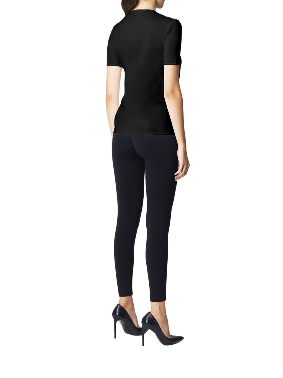 Wolford Pure Top Short-Sleeved Minimalist Cotton Top Zwart
