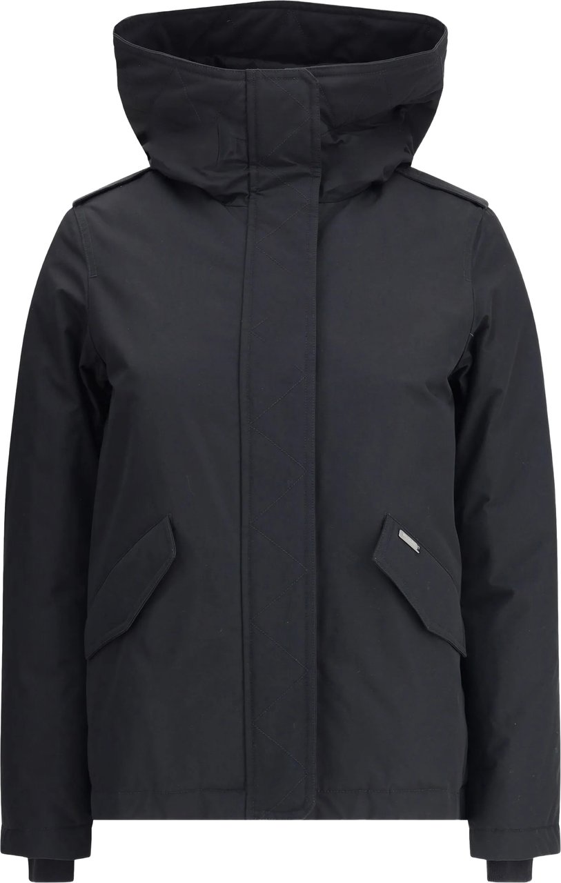 Woolrich Black Military Jacket High Collar Jacket Zwart