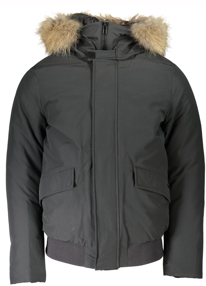 Woolrich Woolrich Gray Cotton Men Jacket with Hood and Removable Fur Grijs