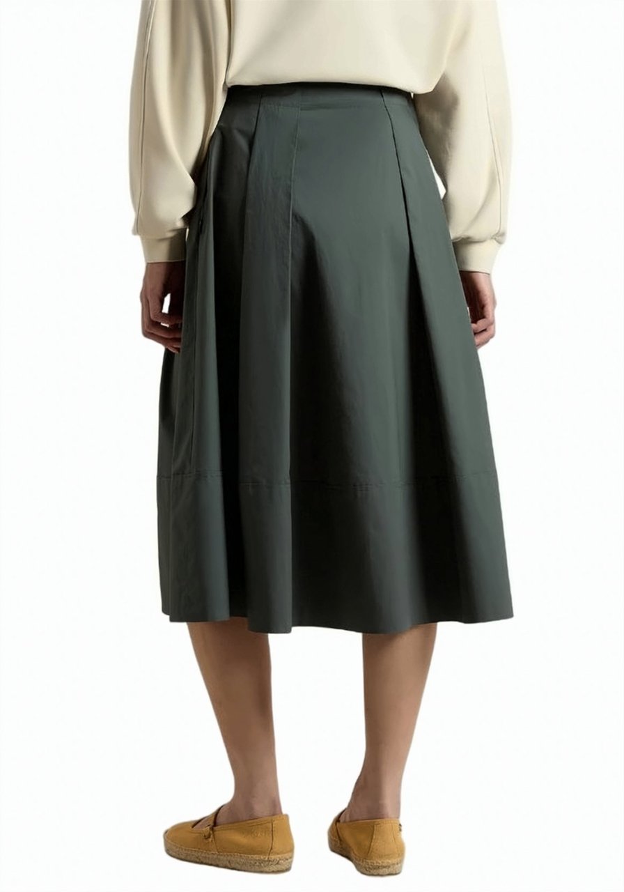 Woolrich Pure Cotton Poplin Front Pleated Skirt Grijs