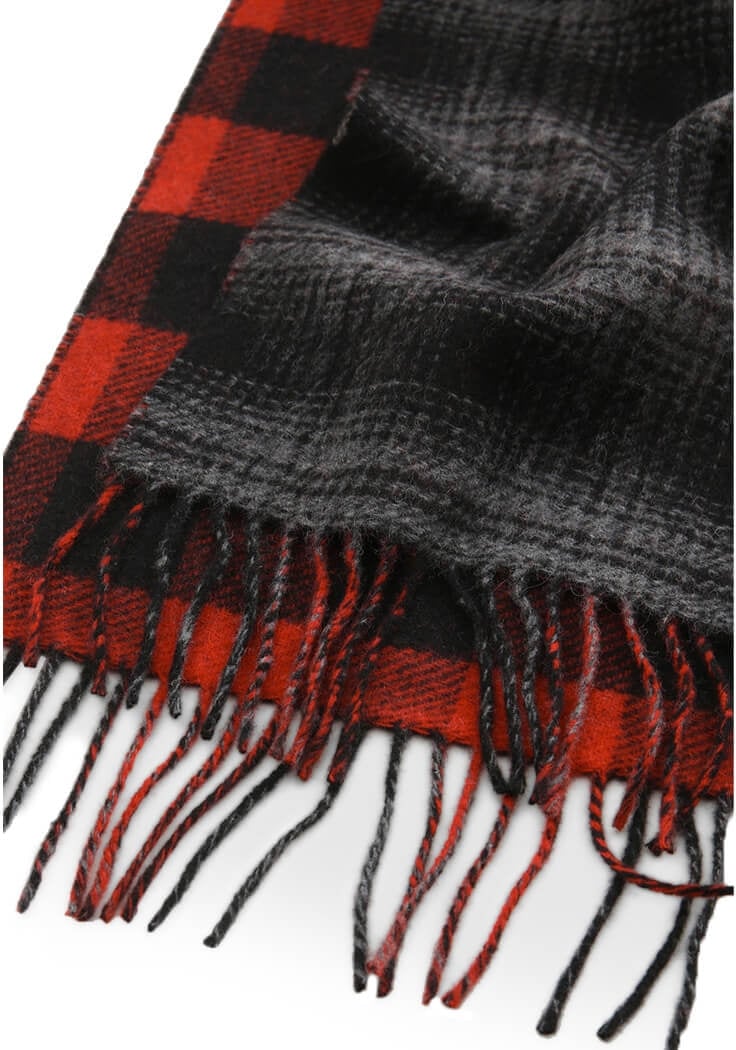 Woolrich WOOLRICH DOUBLE WOOL CHECK GREY SCARF Grijs