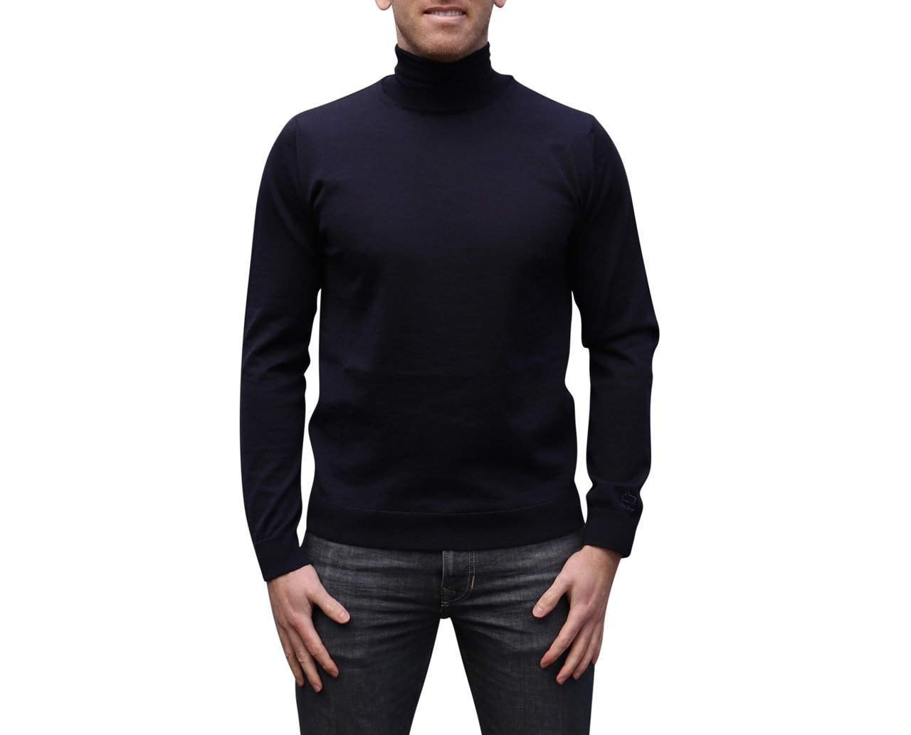 Woolrich Merinos Logo Turtleneck Dark Blue Blauw
