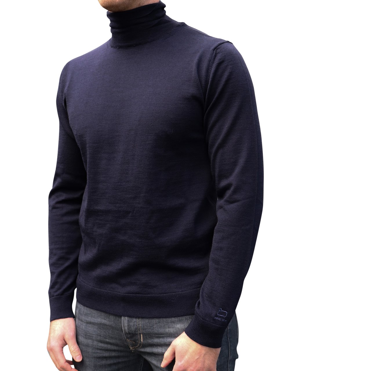 Woolrich Merinos Logo Turtleneck Dark Blue Blauw