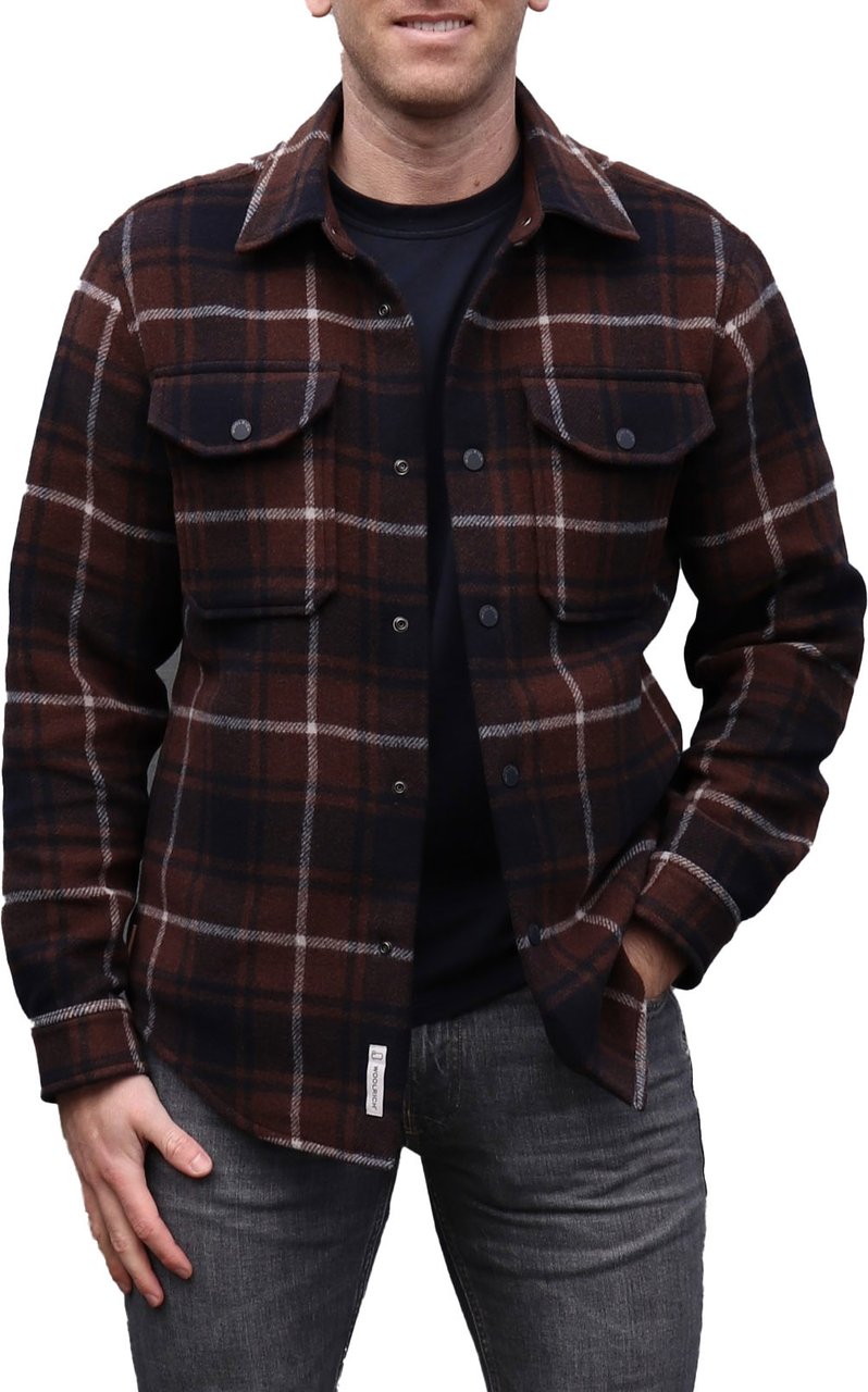 Woolrich Alaskan Bonded Overshirt Brown Check Zwart