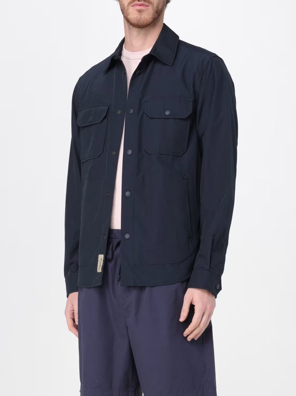 Woolrich Dark Navy Cotton Linen Shirt Zwart