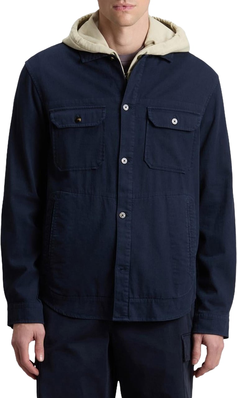 Woolrich Heren Linen Blend Safari Overshirt G Blauw