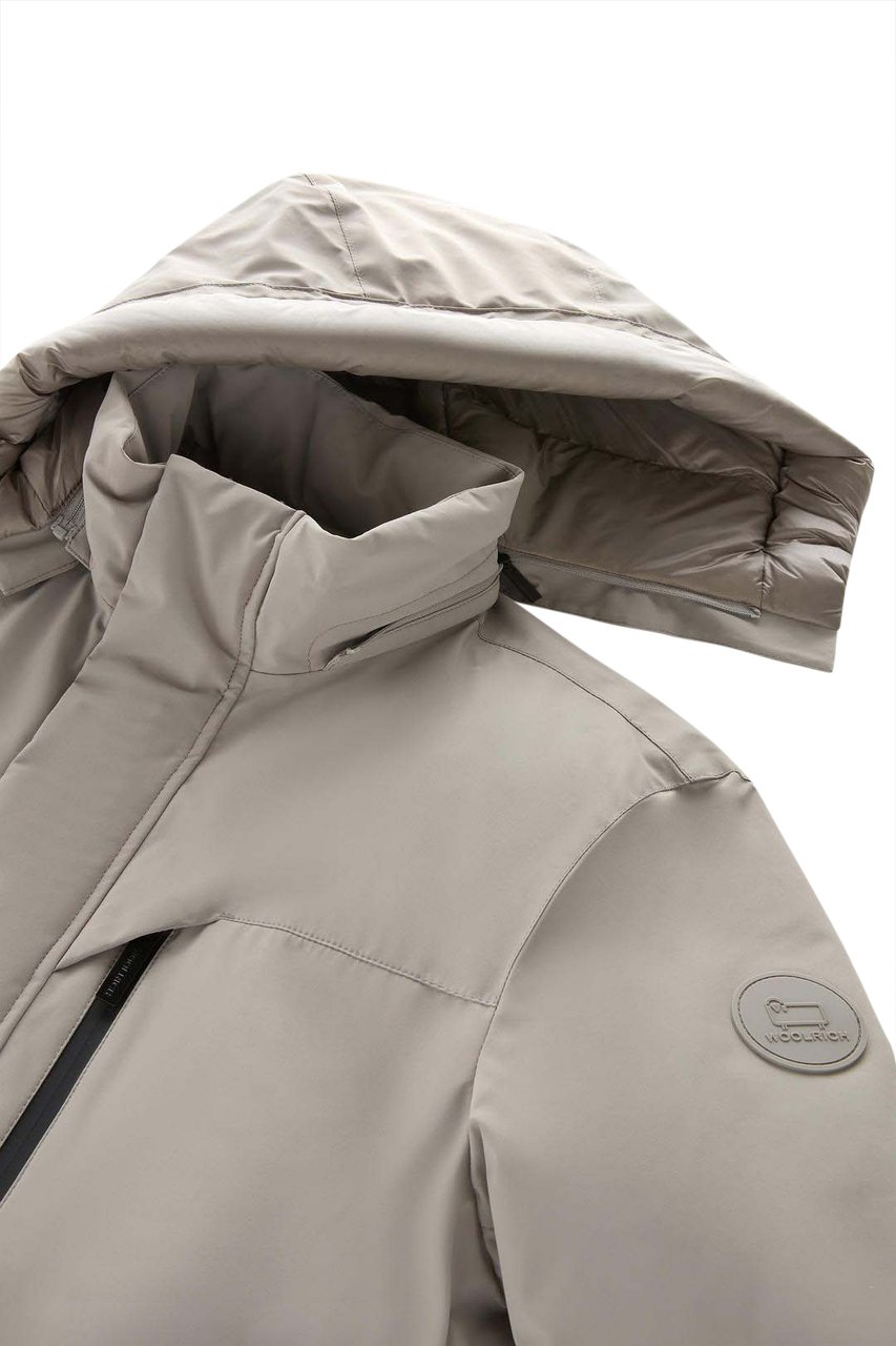 Woolrich Mountain Stretch Down Parka Taupe Beige
