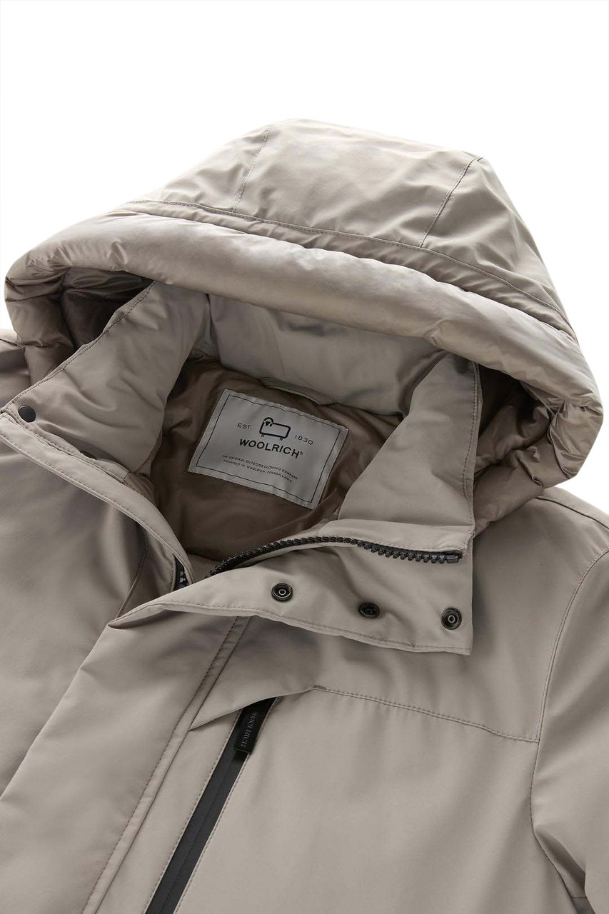 Woolrich Mountain Stretch Down Parka Taupe Beige