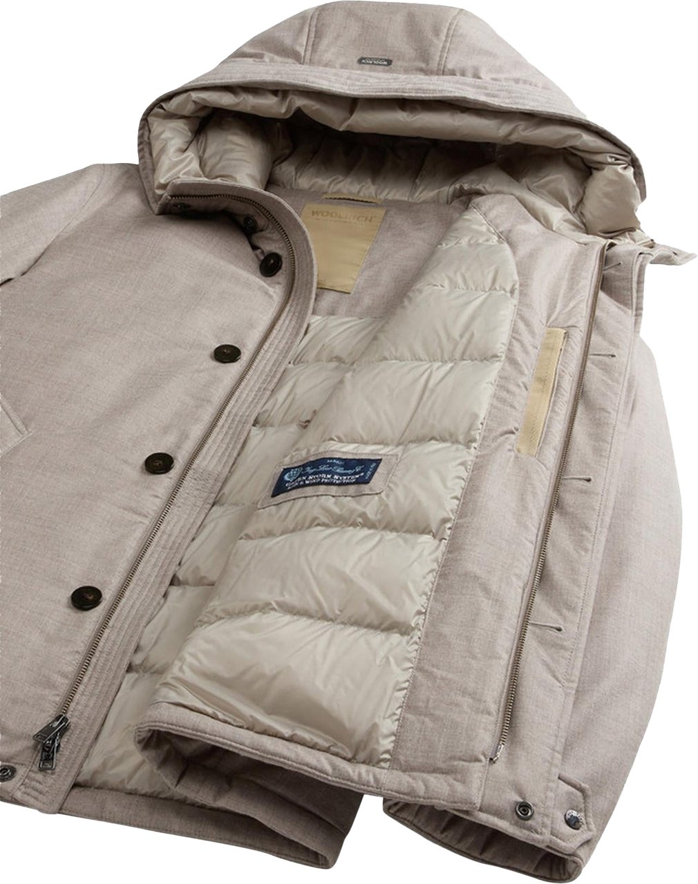 Woolrich Heren Wool Silk Short Parka Beige Beige