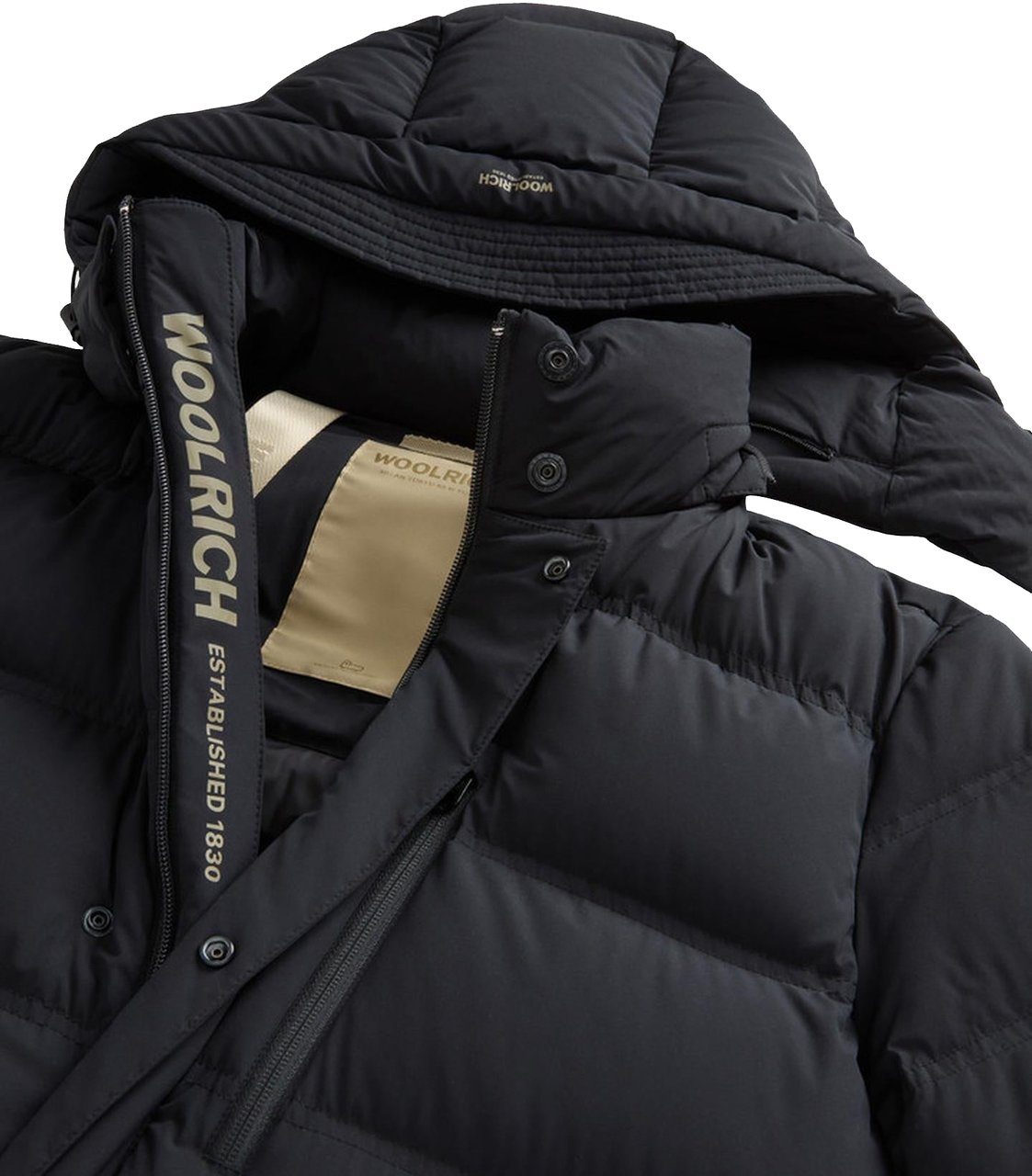 Woolrich Matt Stretch Long Winter Puffer Black Divers