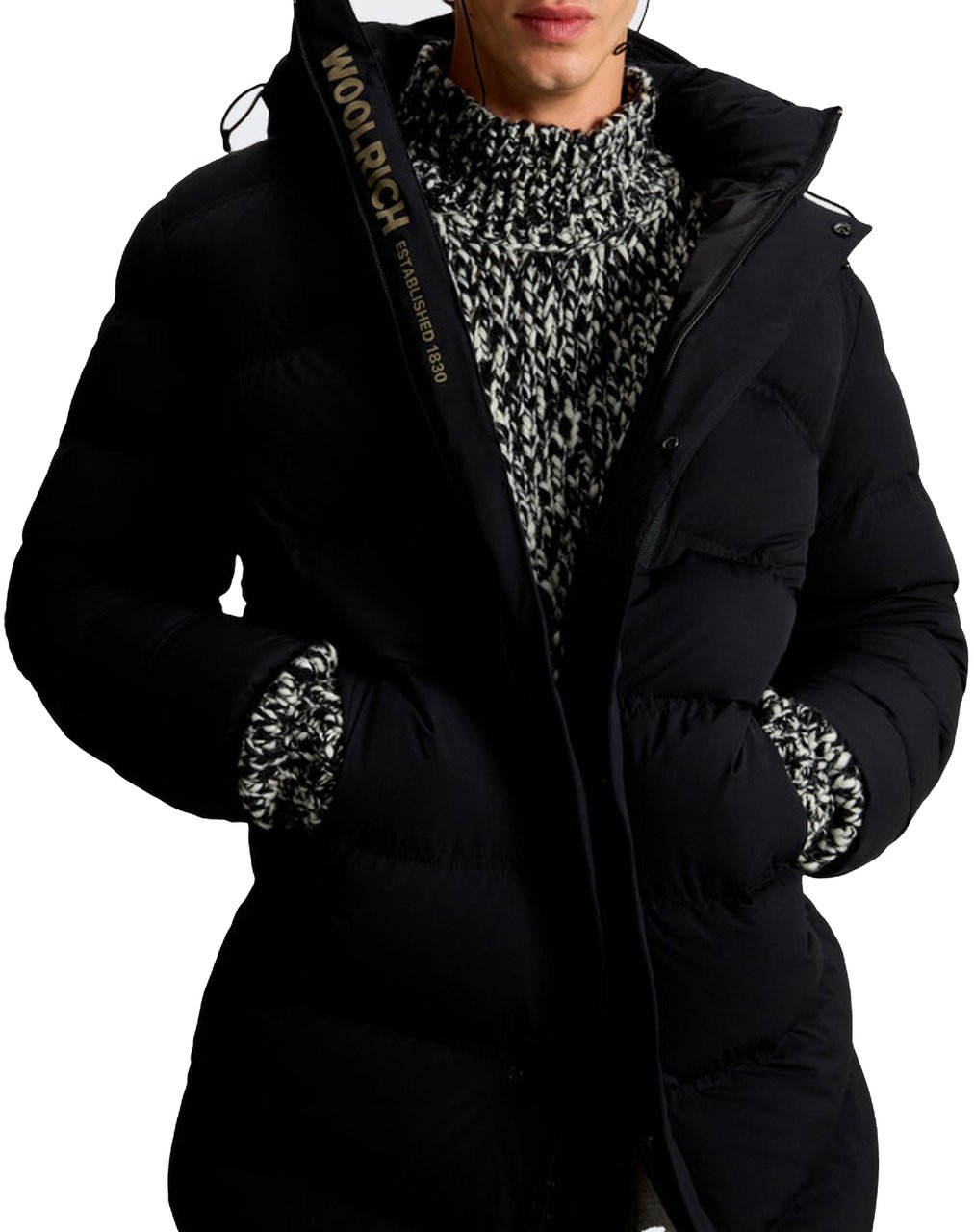 Woolrich Matt Stretch Long Winter Puffer Black Divers