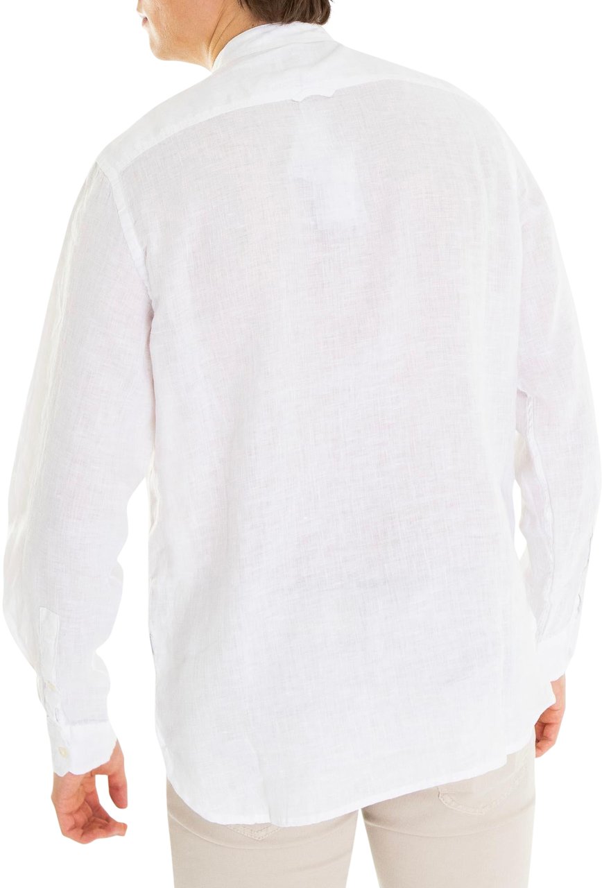 Woolrich Heren Band Collar Linen Shirt Wit Wit