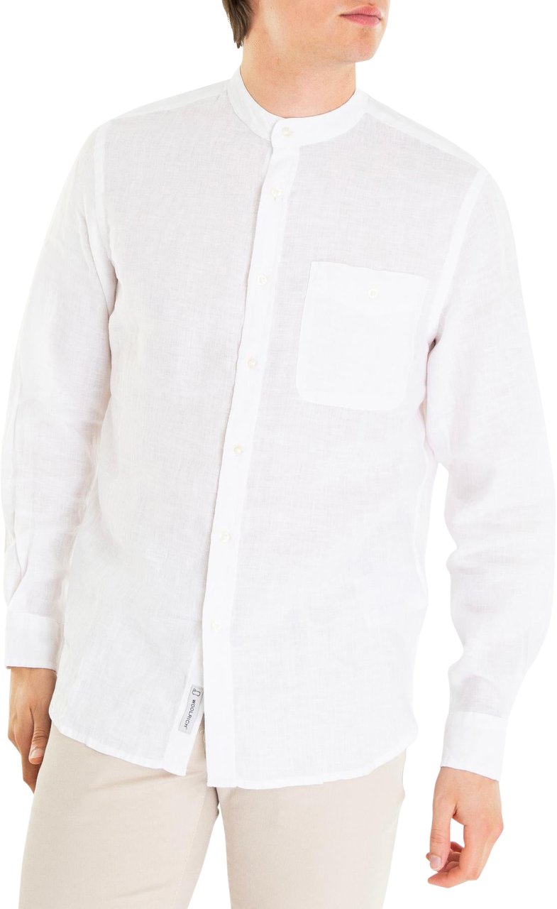 Woolrich Heren Band Collar Linen Shirt Wit Wit