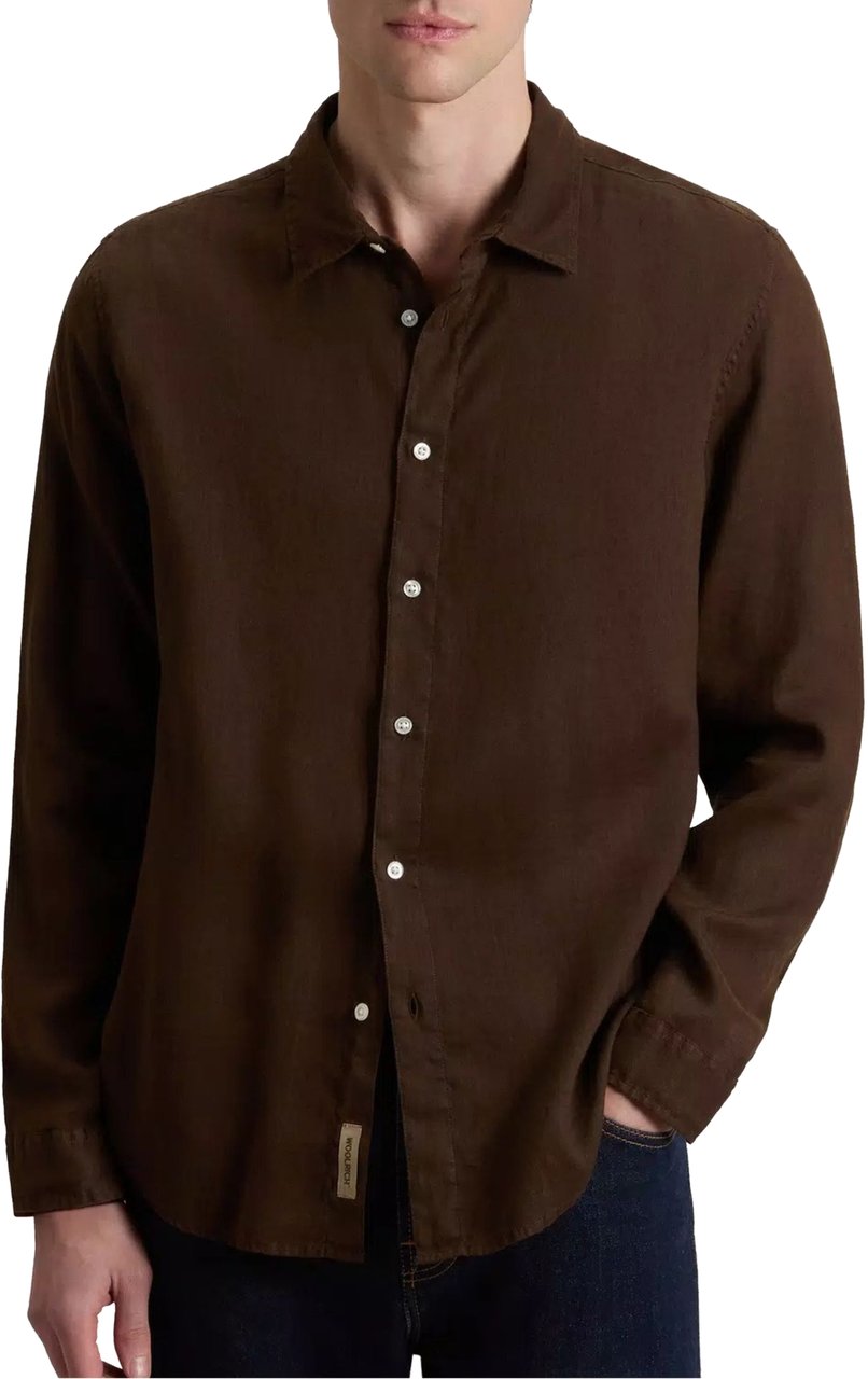 Woolrich Linen Shirt Lange Mouw Overhemden Donkerbruin Cfwosi2013mrut5284 Bruin