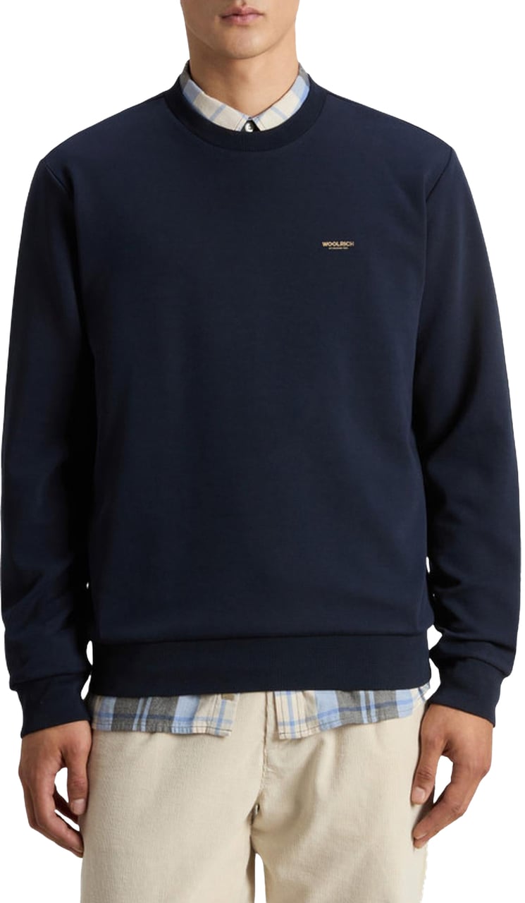 Woolrich Heren Logo Interlock Crewneck Blauw