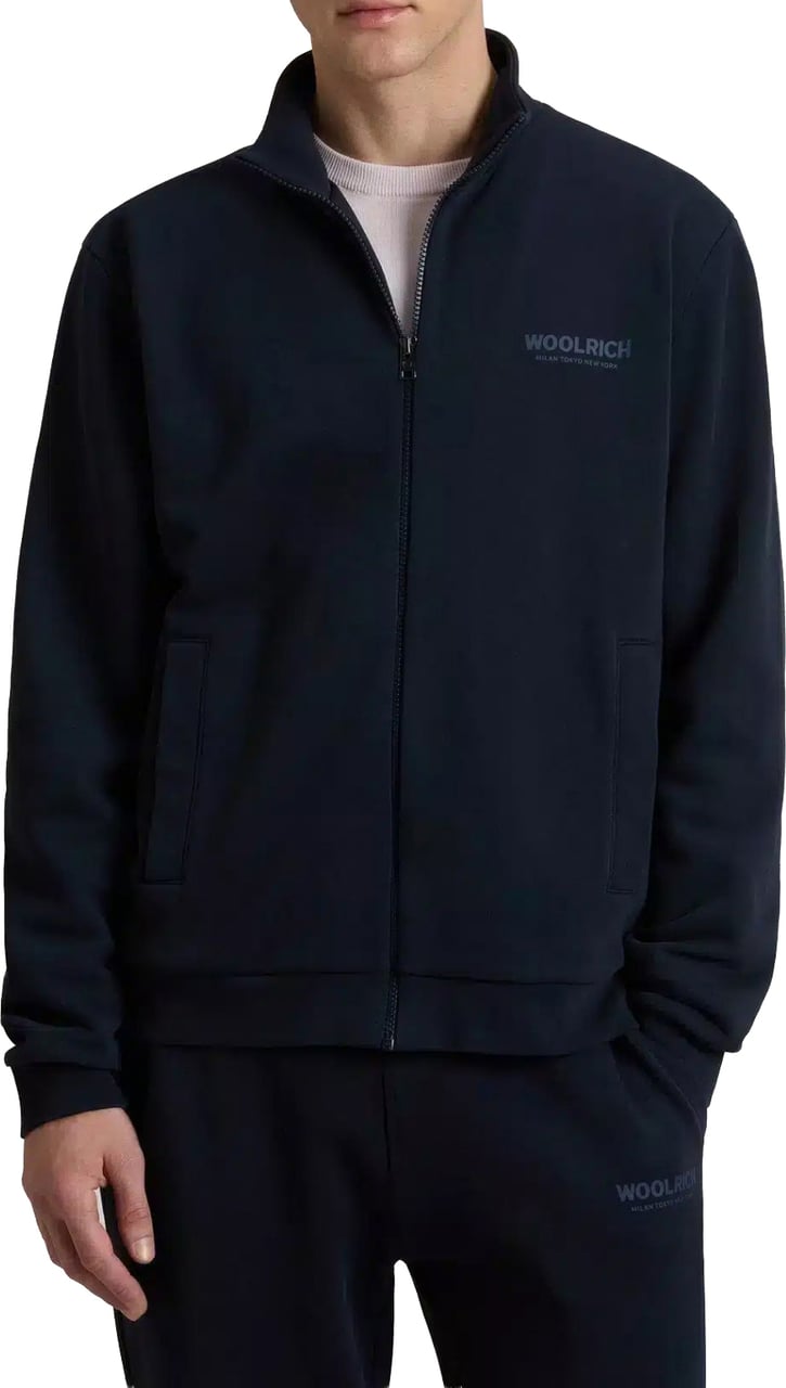 Woolrich Macro Logo Full-Zip Track Melton Bl Blauw