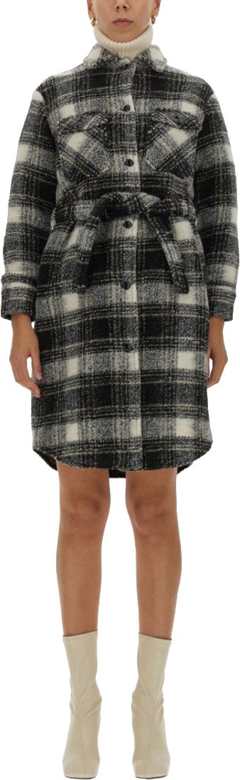 Woolrich Checkered Pattern Coat With Classic Collar Zwart