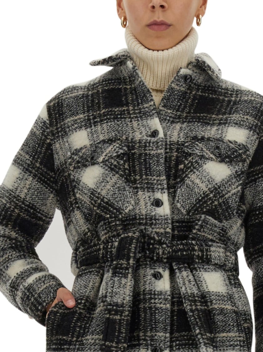 Woolrich Checkered Pattern Coat With Classic Collar Zwart