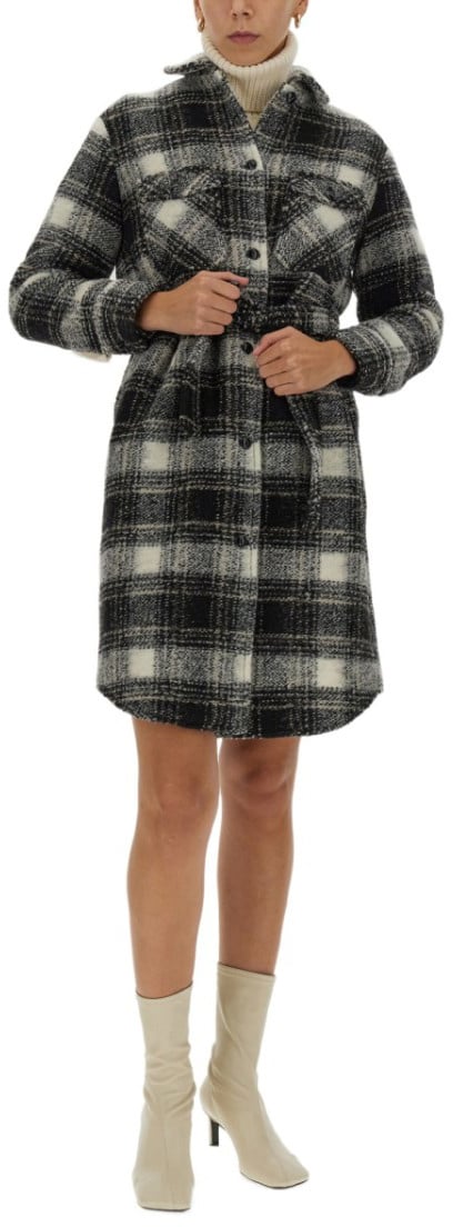 Woolrich Checkered Pattern Coat With Classic Collar Zwart
