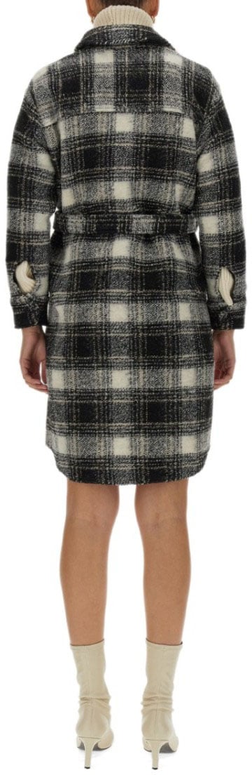 Woolrich Checkered Pattern Coat With Classic Collar Zwart