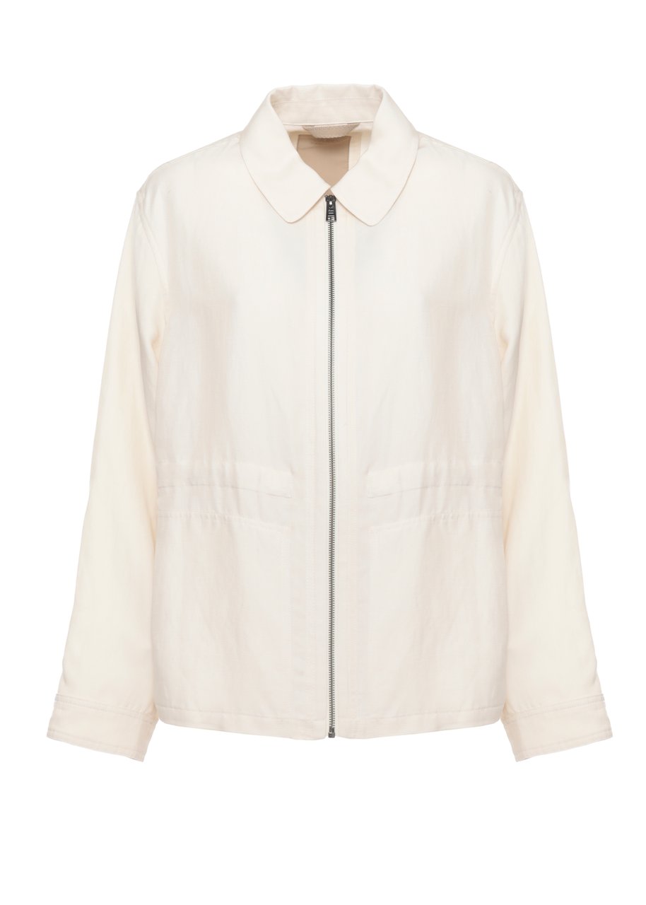 Woolrich Minimalist Ivory Linen Blend Jacket With Zip Closure Neutraal