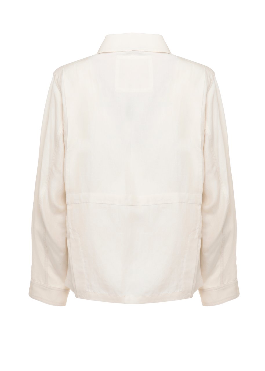 Woolrich Minimalist Ivory Linen Blend Jacket With Zip Closure Neutraal