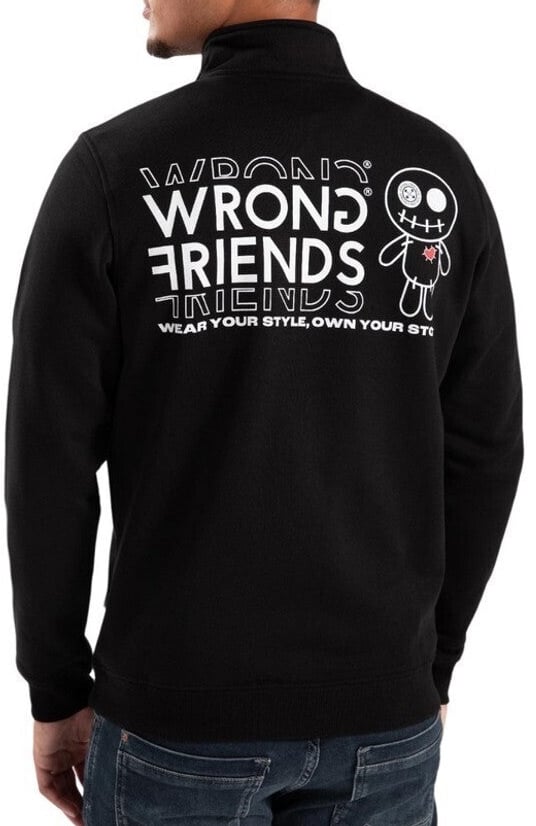 Wrong Friends VICHY HALF ZIP SWEATER - BLACK Zwart