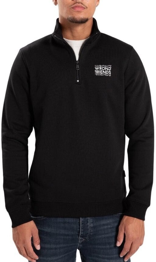 Wrong Friends VICHY HALF ZIP SWEATER - BLACK Zwart