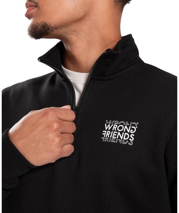 Wrong Friends VICHY HALF ZIP SWEATER - BLACK Zwart