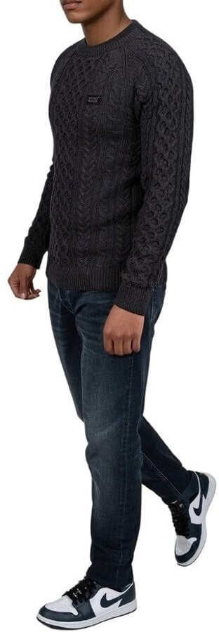 Wrong Friends CORBY CABLE KNIT SWEATER - ANTHRACITE Zwart