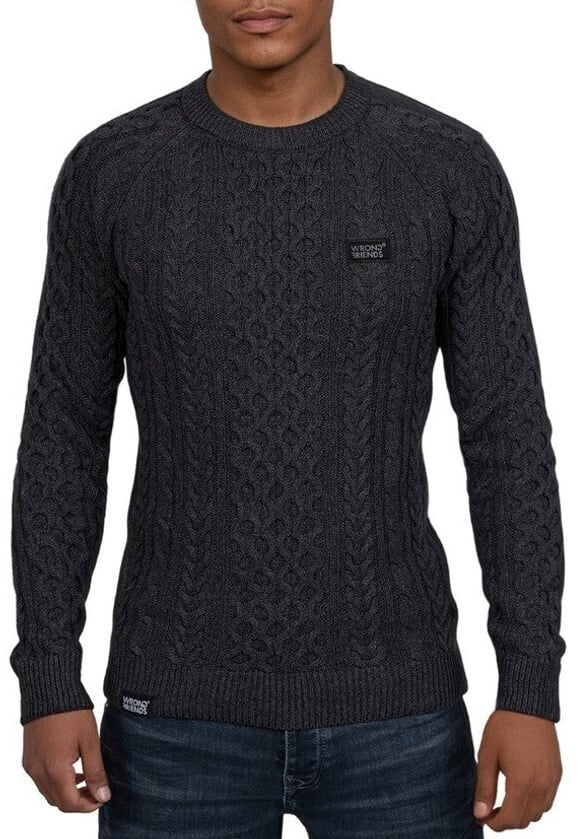 Wrong Friends CORBY CABLE KNIT SWEATER - ANTHRACITE Zwart