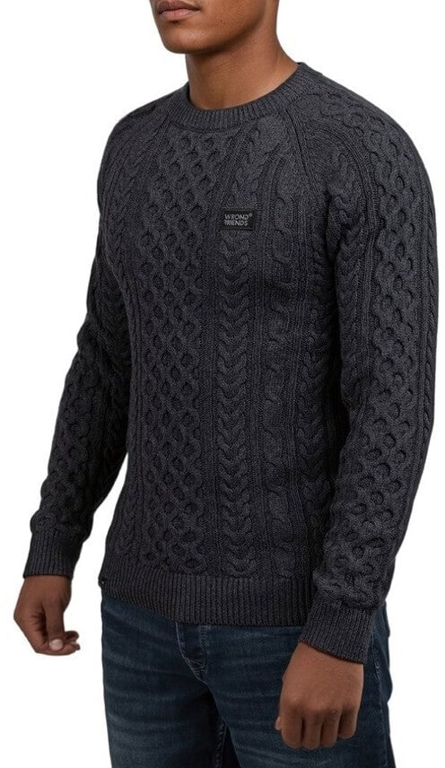 Wrong Friends CORBY CABLE KNIT SWEATER - ANTHRACITE Zwart